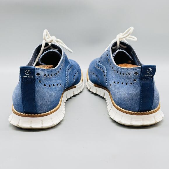 Cole Haan Shoes Mens 8.5 Blue Suede ZerØGrand Wingtip Oxford Perforated Lace Up - Picture 8 of 13
